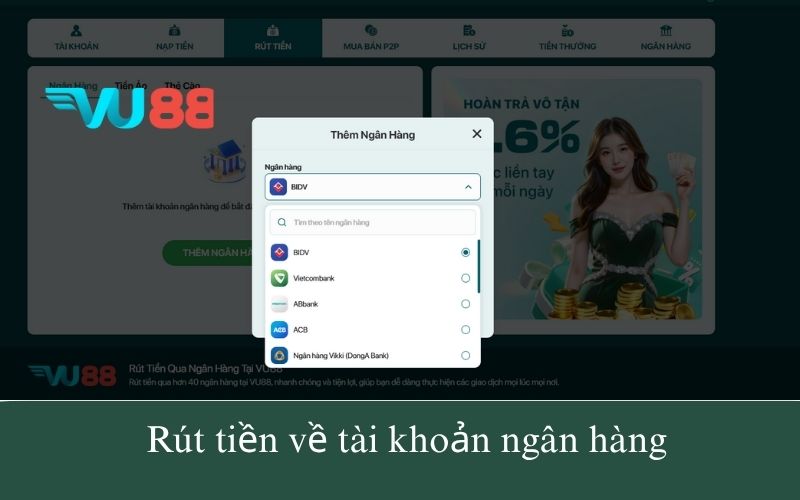 Rút tiền về tài khoản ngân hàng