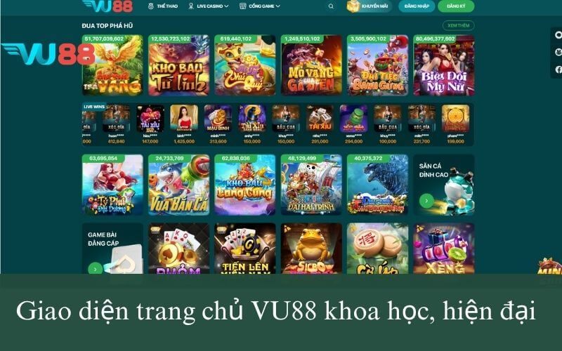 Giao diện trang chủ VU88 khoa học, hiện đại